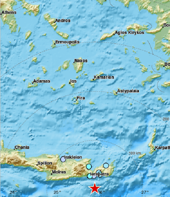 Σεισμός 4 Ρίχτερ νότια της Ιεράπετρας